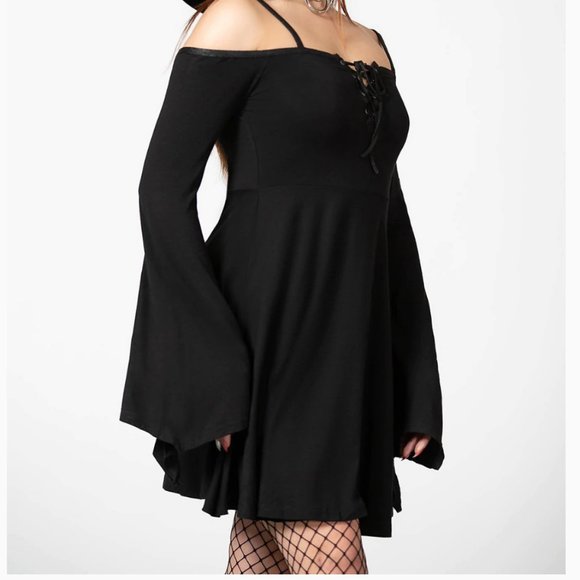 Killstar Dresses & Skirts - Killstar 4th Dimension Off Shoulder Bardot Neck Black Dress XXL NEW!